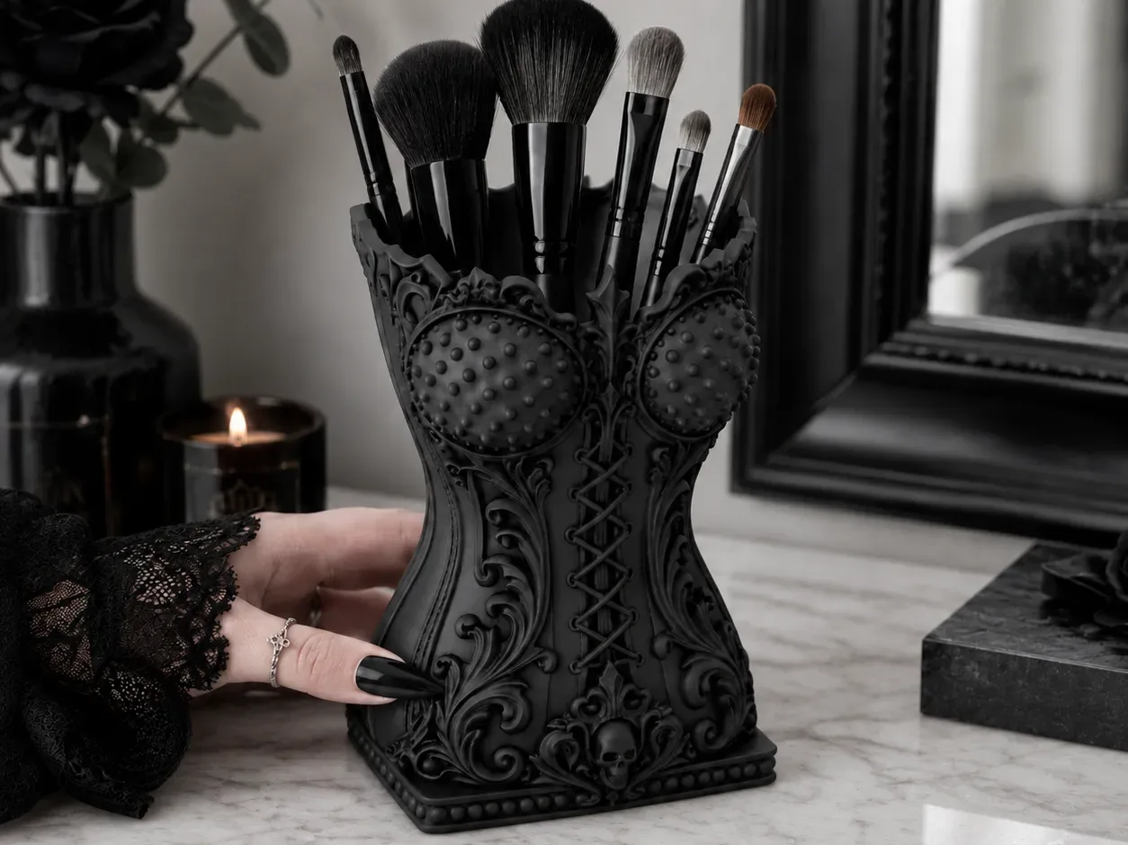 Corselet Gótico Organizador de Maquiagem Suporte de Pincéis